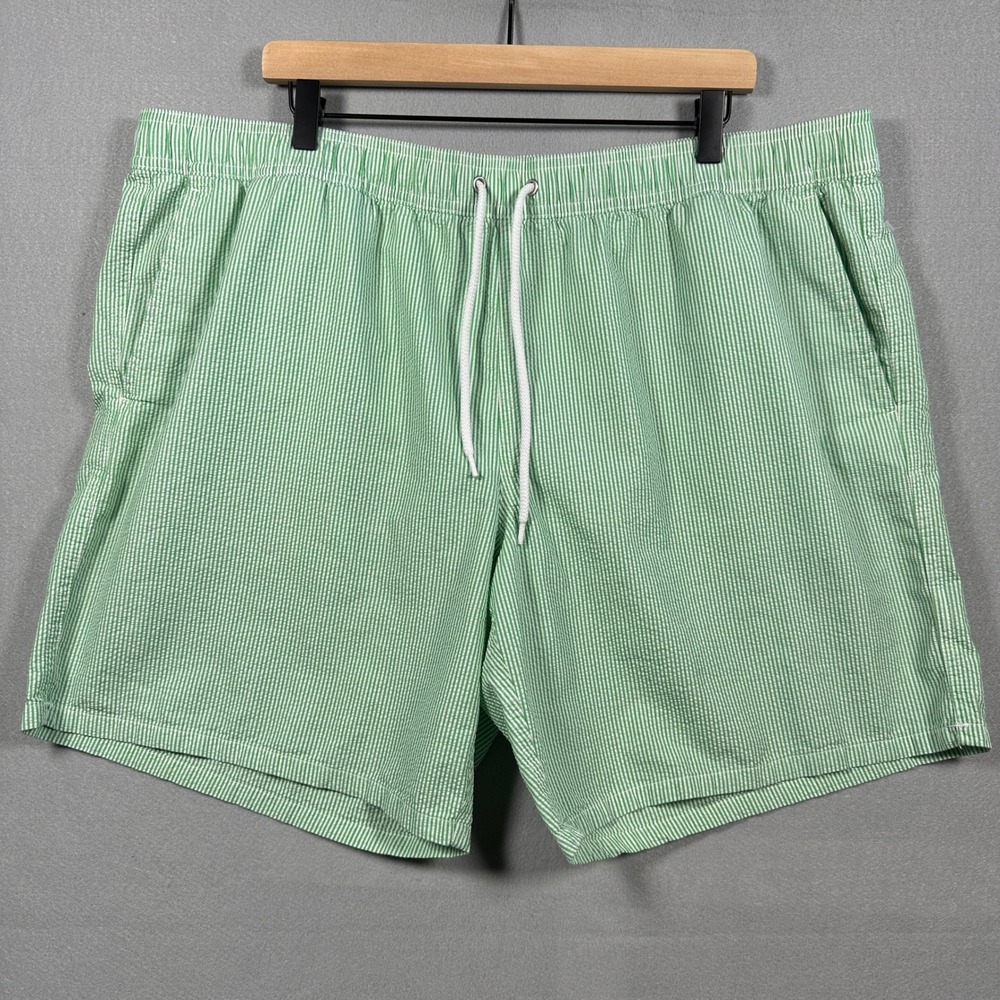 J Crew Mens XXL Seersucker Swim Trunks Mesh Liined Elastic Waist Drawstring